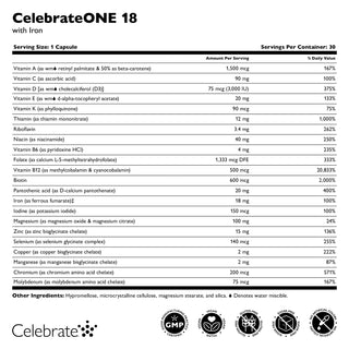 CelebrateONE 18 Μία φορά την ημέρα βαριατρική πολυβιταμίνη με σίδηρο, κάψουλες