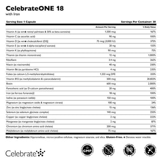 CelebrateONE 18 Μία φορά την ημέρα βαριατρική πολυβιταμίνη με σίδηρο, κάψουλες