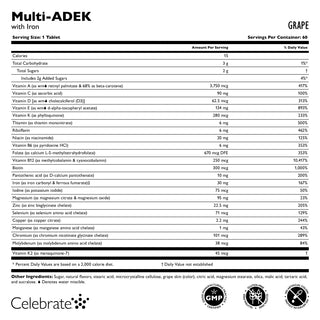 Βιταμίνη Multi-ADEK με 60mg σίδηρο, μασώμενη, Grape