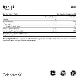 Σίδηρος 45 mg + Βιταμίνη C, Μασώμενο, Grape 