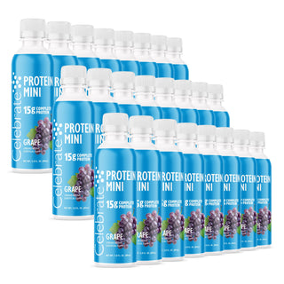 Πολλαπλά μπουκάλια του Celebrate Protein Mini με γεύση Grape σε λευκό φόντο